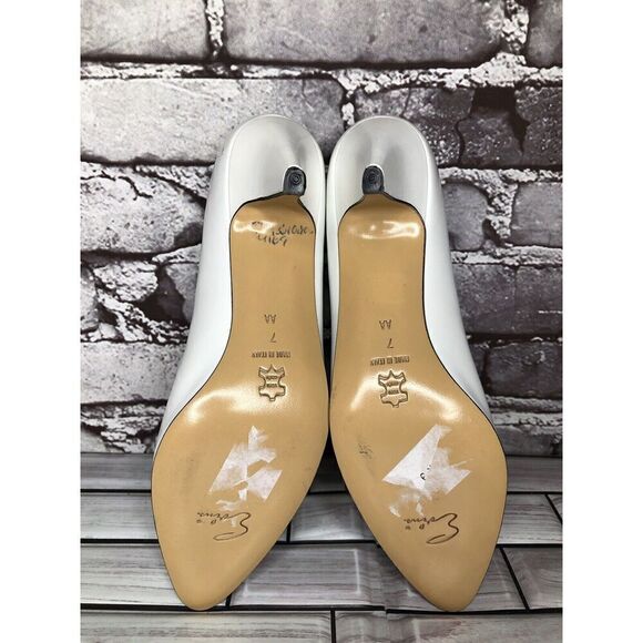 VTG David Evins White Leather Black Cap Toe Dress Heels Women’s Sz 7AA US/37.5EU - Picture 13 of 16